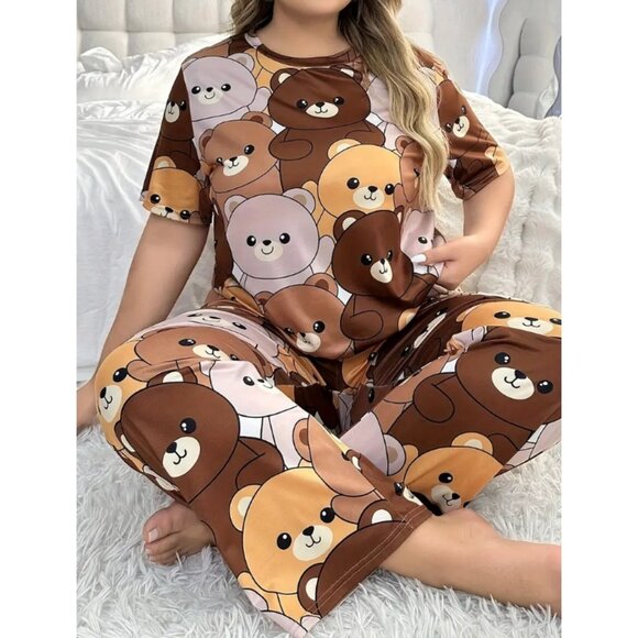 Women's Cozy Teddy Bear Pajama Set - Soft Polyester & Elastane - Picture 3 of 5